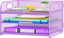 3 Tier Paper Organizer with Handle, Metal Desk Organizer Mesh Paper Letter Tray