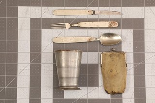 Vintage Set of German Camp Silverware and Cup: fork Knife and Spoon.