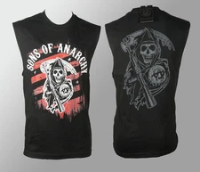 Authentic SONS OF ANARCHY Red Striped Reaper Muscle Tank Shirt S NEW