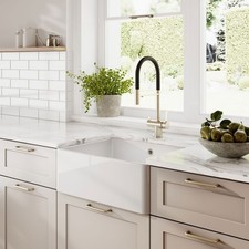 Nuie 595 x 450 x 220mm Fireclay Butler Kitchen Sink & Overflow White Non-Porous