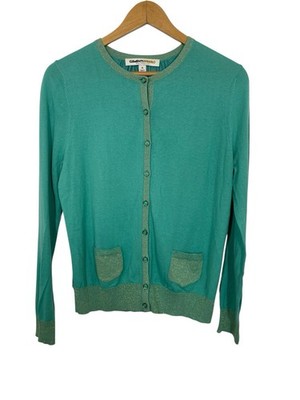 Clements Ribeiro Gold Sparkle Knit Cardigan Sweater Mixed Media Green Medium
