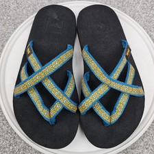 Teva Olowahu Kids Size 2 Flip Flop Sandals Flower Loom Blue Teal Strappy Thong