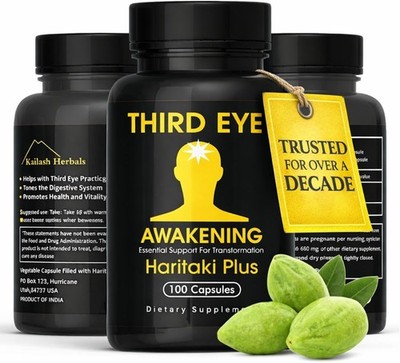 Third Eye Awakening Organic Haritaki Capsules Kailash Herbals-100 Capsules 650mg