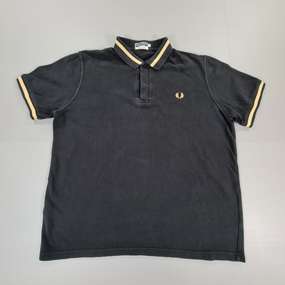 Fred Perry Mens Polo Shirt Black 46 Made In England M2 Gold Logo