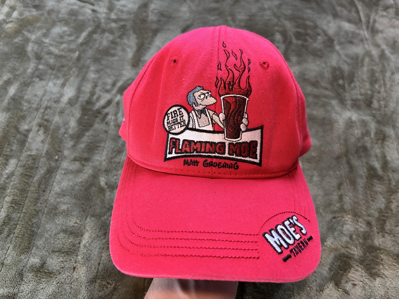 Vintage Bio-Domes Flaming Moe Hat Cap Strap Back Mens One Size Red Simpsons 2004