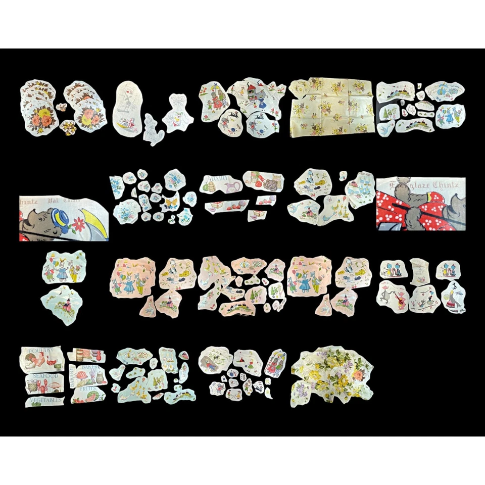 Everglaze Chintz Fabric LRG Lot 50s 60s Applique Nursery Kitchen Floral RARE VTG - Image 2 of 4