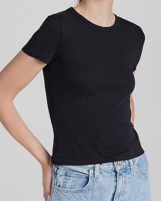 Slvrlake Women's Black Crewneck Short Sleeve Baby Tee T-Shirt Top Size L