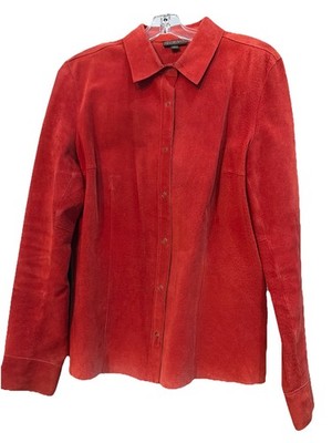 Vintage Classiques Entier Red Leather Button Up Western Shirt Women s L Soft