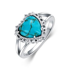 Natural Turquoise Rings for Women 925 Sterling Silver Heart Shape Genuine Tur...