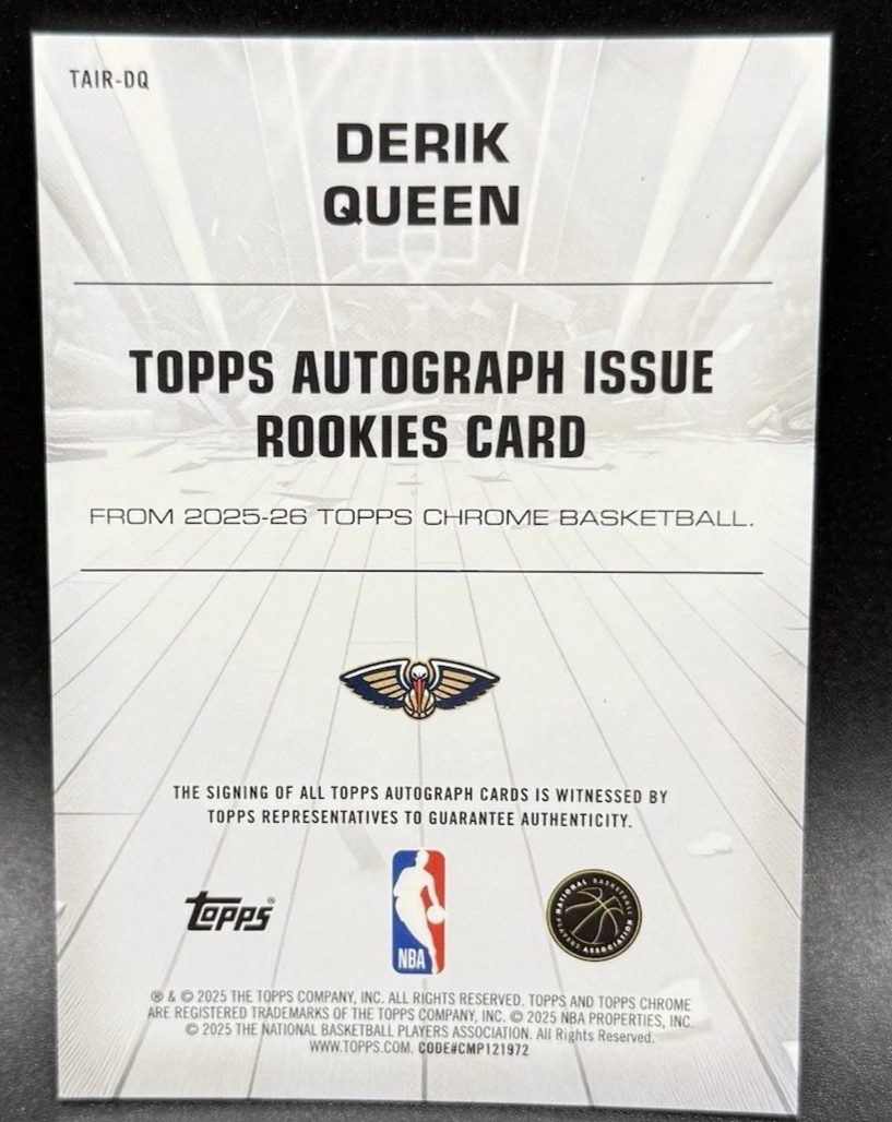 2025-26 Topps Chrome Basketball Derik Queen Rookie Auto 16/50 Gold