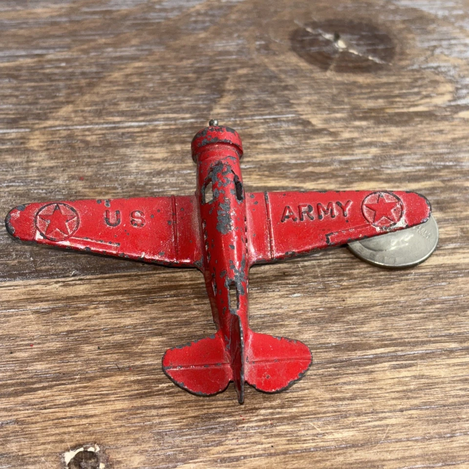 Vintage Barclay US Army Airplane Red 4” Wing Spread Needs Blades And Tires - Image 3 of 4