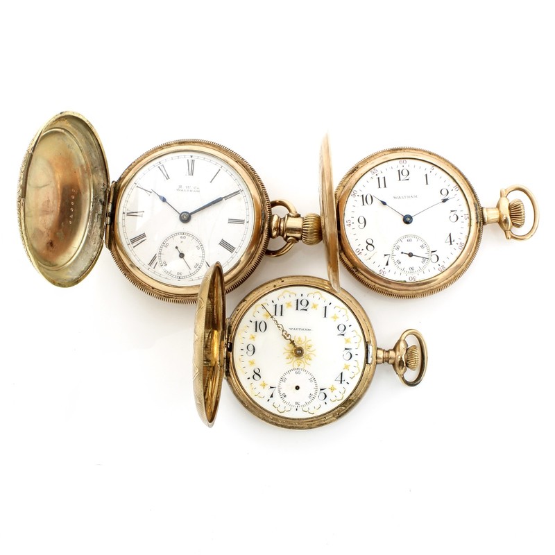 1890-1908 Waltham GF 7-17j 16-18s 45-49mm Fancy Pocket Watch Lot of 3 #WB5474-5