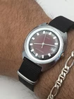 Vintage 1973 Timex Marlin Calendar Burgundy Dial 34mm Mechanical Watch M25