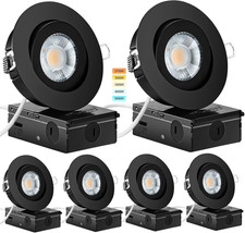Black Gimbal Recessed Lights 4 Inch 6 Pack, Gimbal Canless Recessed Lights with