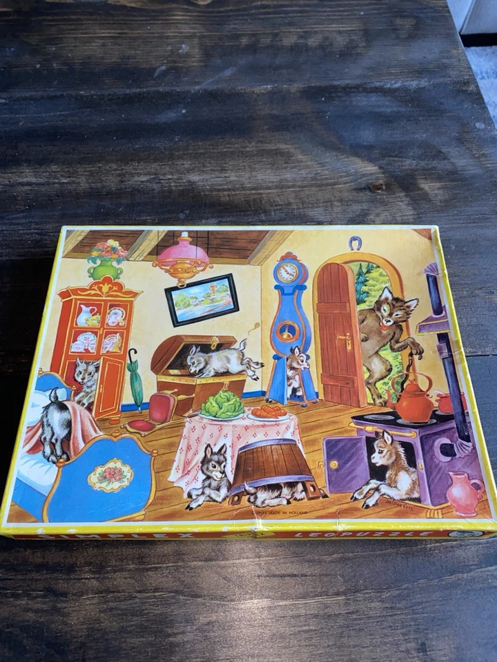 Vintage Simplex Plywood Jigsaw Puzzle Big Bad Wolf 7 Goats - Complete - Image 4 of 4