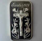 1974 EASTER 1ozt .999 Silver Art Bar by Madison Mint HIGH RELIEF Jesus on Cross