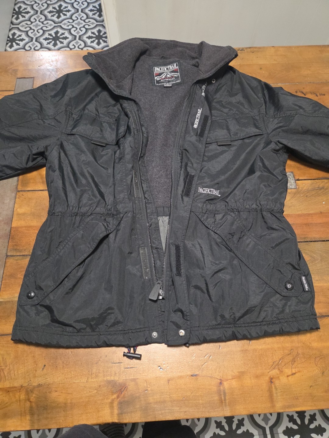 Vintage Pacific Trail Men's Utility Parka Jacket Black Fleece Lined Large image 2