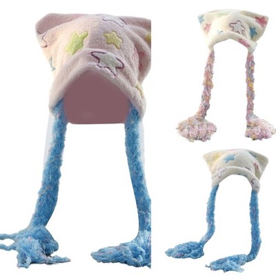Cold Weather Cat Ear Hat Winter Warm Plush Hat Outdoor Cycling Hat Y2K Star Cap
