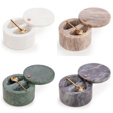 Salt & Pepper holder, Marble Pinch Pot with Swivel Magnetic Lid & Serving Spoon