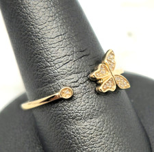 Women Girl Kid Solid 10K Yellow Gold BUTTERFLY Genuine Nat Diamond Dainty Band