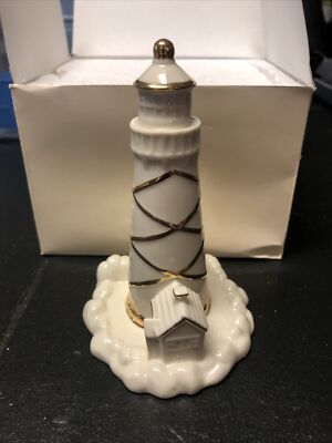LENOX Ivory and Gold China Lighthouse figurine, 24 karat trim, 5'' tall NIB