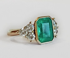 Art Deco Style 3.00Ct Emerald  Cubic Zirconia Side Three-Stone Ring 925 Silver