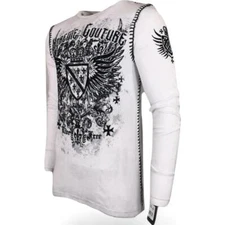 XTREME COUTURE by AFFLICTION Men's Long Sleeve White Thermal T-Shirt Tee S-4XL