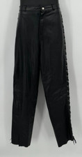 Men's Motorcycle Biker Pants Size 34 Genuine Black Leather Side Lace Up Details