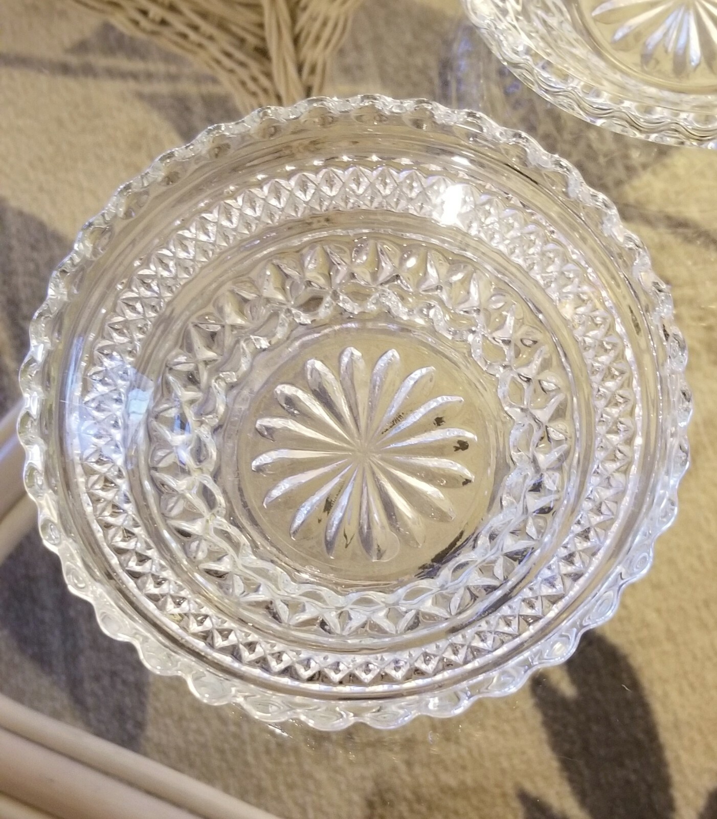 Vintage Glass Candy Dish with Decorative Trinket Compartment  