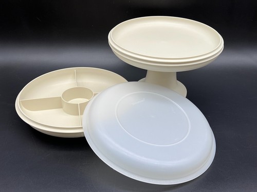 Vintage 10-1/2" Round TUPPERWARE Divided Pedestal Serving Tray Plate Stand SET - Picture 6 of 7