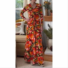Vtg 60  s Joseph Magnin Floral Retro Maxi Dress Floral XS Hostess Psychedelic