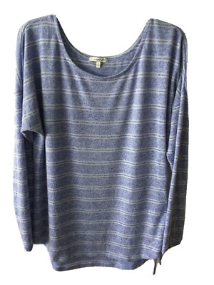 Crochet Womens Blue Multi-Color Striped Laced Up Ties On Side Long Sleeve Top Lg