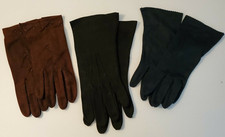 VTG Ladies Gloves 3 pair Black Navy Brown Cotton Nylon