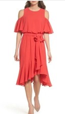  Eliza J Poppy Cold Shoulder Ruffle Hi-Low Dress Size 8
