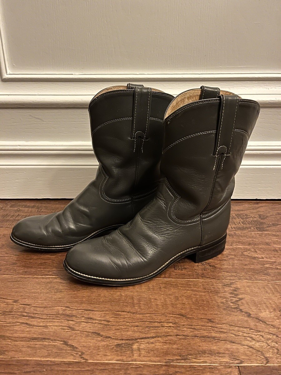 Vintage Grey Justin Leather Roper Cowboy Western Boots Size  display picture 1
