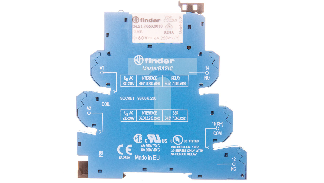 39 series interface relay 1P 6A 220-240V AC, width 6.2mm, PUSH IN termina /T2UK