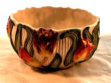 Fitz & Floyd Handpainted Tulip Bowl Earthenware Ceramic Vase Planter Mint