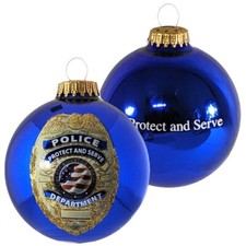 Police Logo And Slogan 3 1/4" Glass Ball Ornament Made In USA