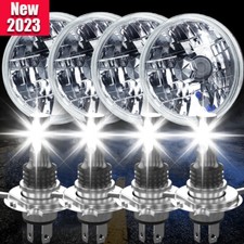 5-3/4" Stock Glass Metal Headlight LED 6000Lm H4 Light Bulb Headlamp Set of 4
