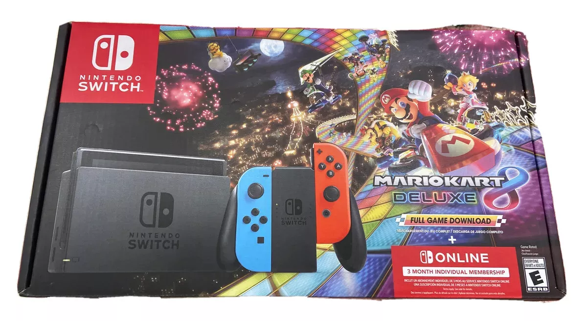 Nintendo Switch Joy Con Blue Red Mario Kart 8 Deluxe Bundle + Switch 3mo  Online