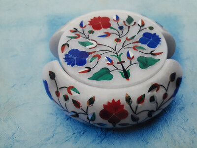 Marvelous Marble Lapis Inlay Tea Coffee Coaster Set Kitchen Home Decor h2