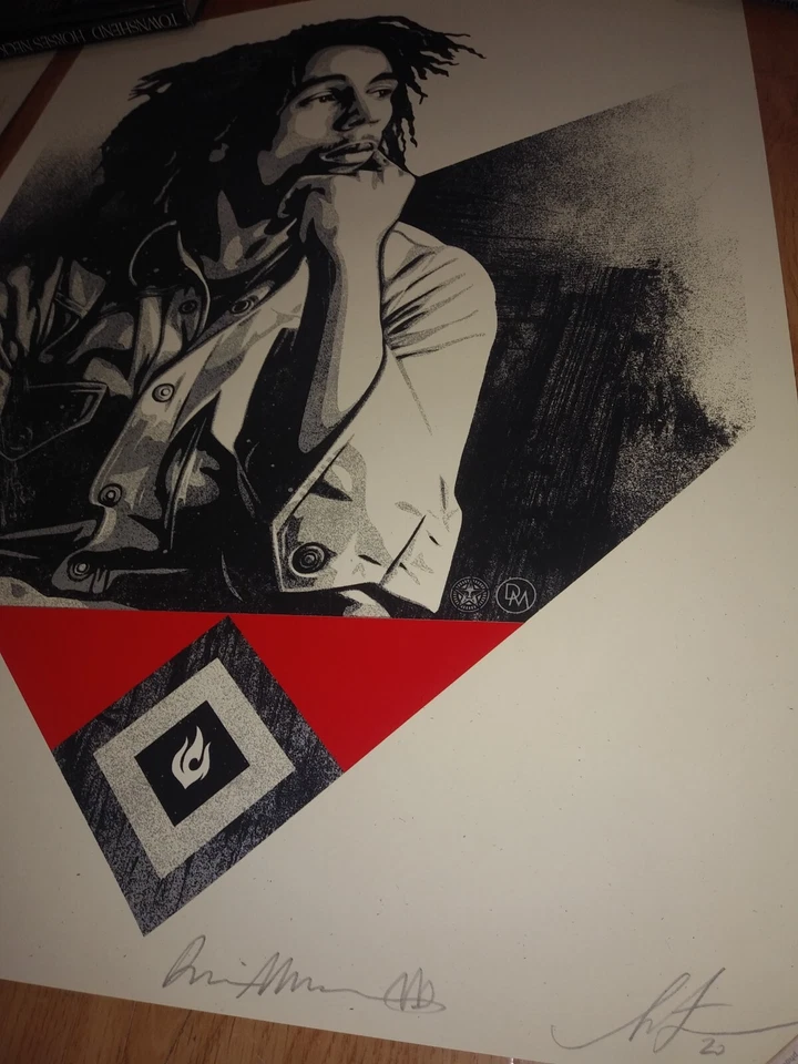 Bob Marley Obey Giant Shepard Fairey Edición Limitada Numerada Litografía Roja Foto 3 de 4