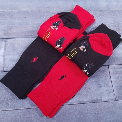 POLO RALPH LAUREN Socks Mens Martini Polo Bear Set 4 Pairs Black Red 10-13 - Picture 3 of 4