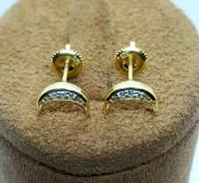 0.20 Ct Round Simulated Diamond 14K Yellow Gold Plated Silver Moon Stud Earring