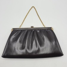 H L USA Vintage Dark Brown Clutch Bag Gold Tone Trim