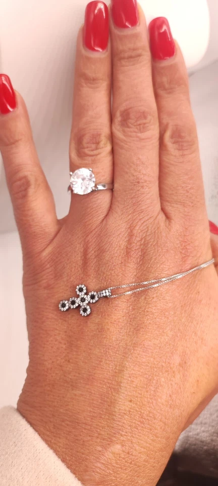 collana donna argento 925. Collana Con croce zirconi neri e bianchi. Crocina - Immagine 4 di 4