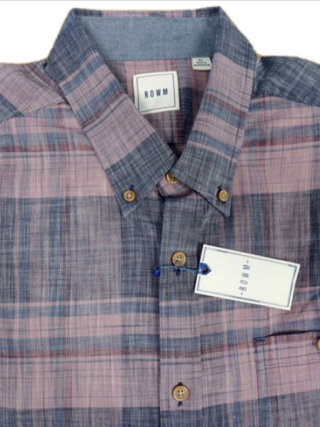 ROWM Mens Short Sleeve Herringbone Shirt Cotton Multi Color PurpleBlue size XL 5690₽