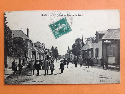 Postkarte 1900 FEUQUIÈRES Oise RUE de la GARE à Georgette CAILLET, DARGNIES