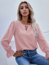 Swiss Dot Cutout Front Blouse