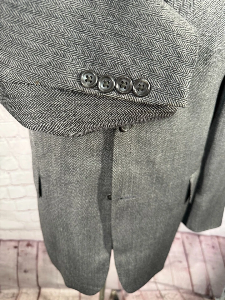 Abrigo Blazer Chaqueta Deportivo GRANT THOMAS Para Hombres Gris ESPIGA LANA CACHEMIR 43R Foto 4 de 4